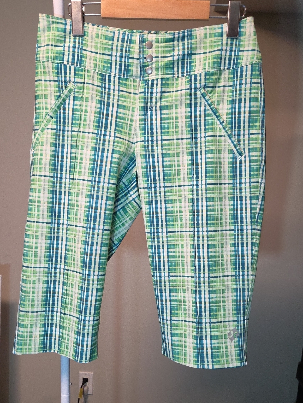 Jofit Plaid Golf Capri Pants Green Blue Performance Cropped Size 2